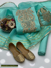 5 Pcs Women's Unstitched Katan Silk Embroidered Suit