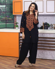 2 Pcs Women's Stitched Embroidered Shirt And Trouser