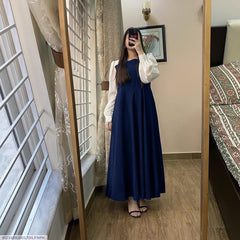 Stylish Black Georgette Plain Frock - 1 Pc Women's Stitched Fashion