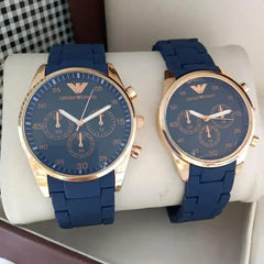 2 Pcs Unisex Stainless Steel Chronograph Couple Watches - Round Multicolor Design ⌚