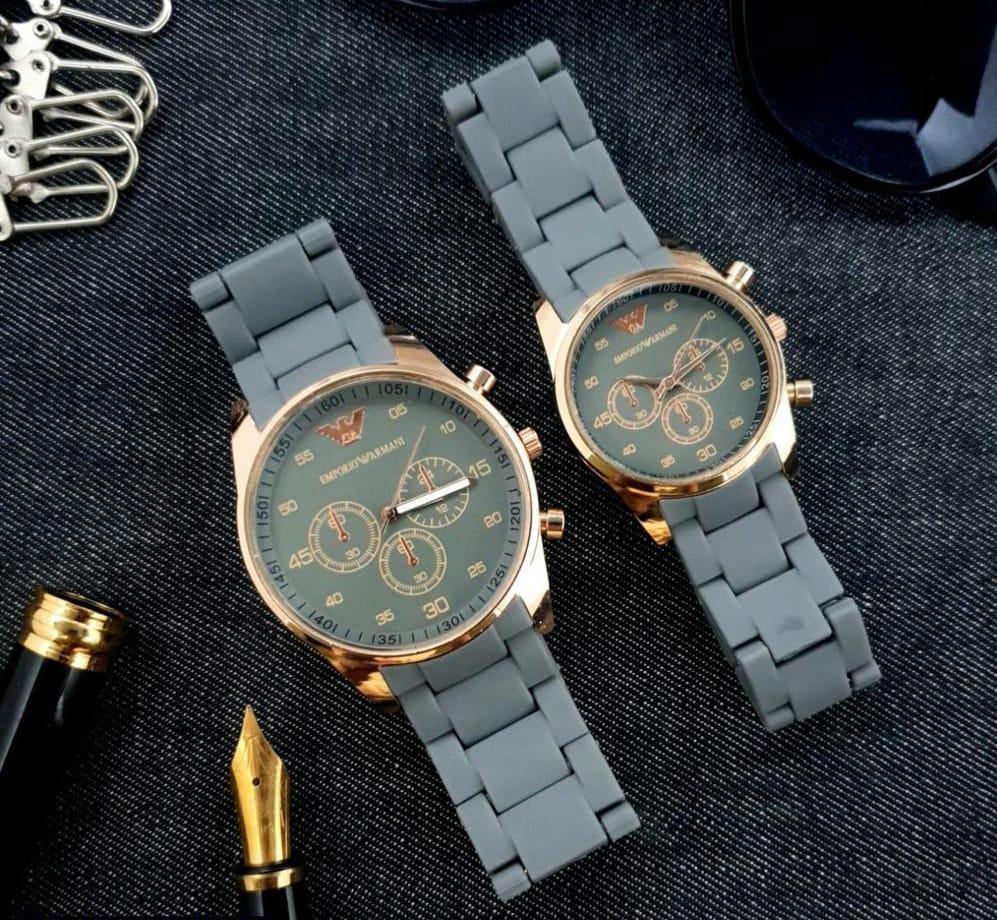2 Pcs Unisex Stainless Steel Chronograph Couple Watches - Round Multicolor Design ⌚