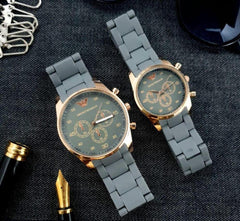 2 Pcs Unisex Stainless Steel Chronograph Couple Watches - Round Multicolor Design ⌚