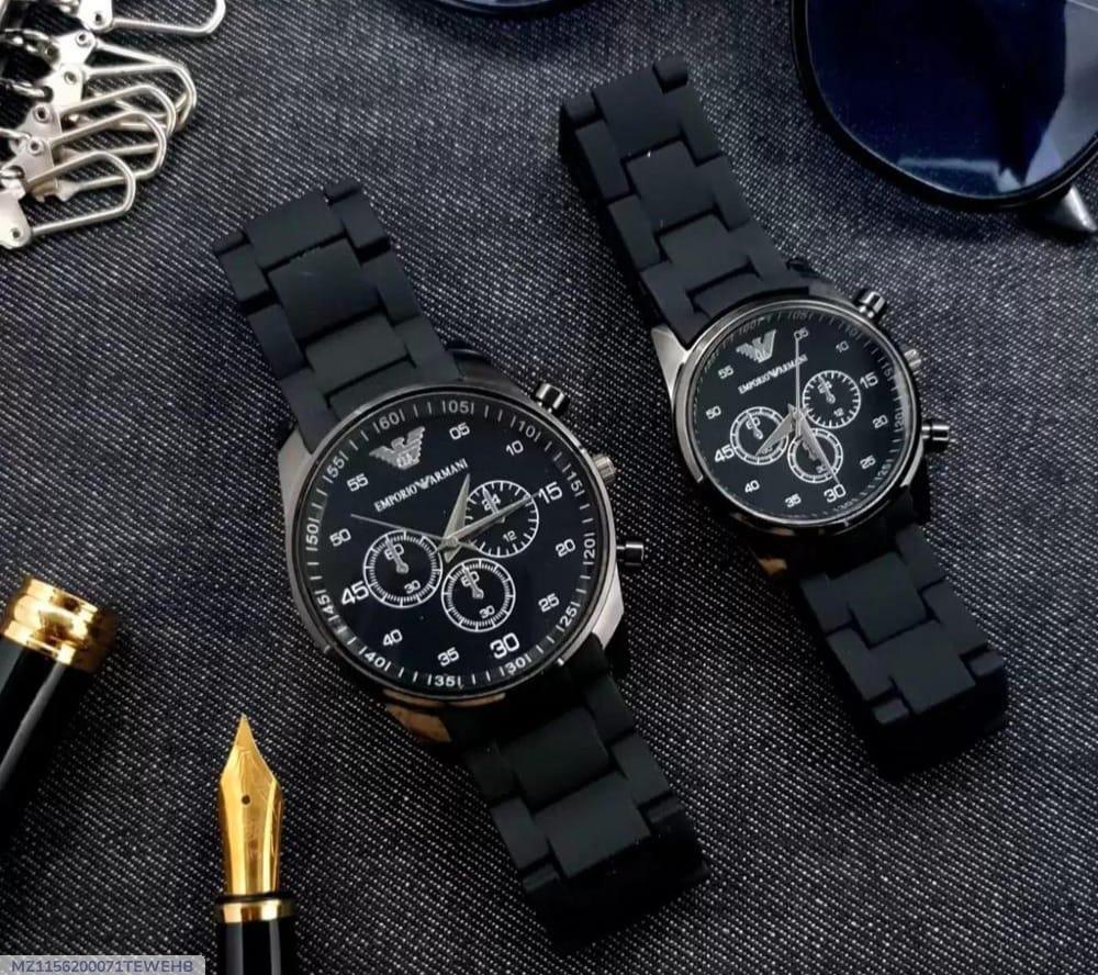 2 Pcs Unisex Stainless Steel Chronograph Couple Watches - Round Multicolor Design ⌚