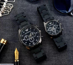 2 Pcs Unisex Stainless Steel Chronograph Couple Watches - Round Multicolor Design ⌚