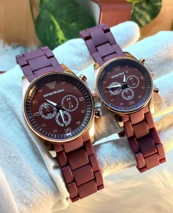 2 Pcs Unisex Stainless Steel Chronograph Couple Watches - Round Multicolor Design ⌚
