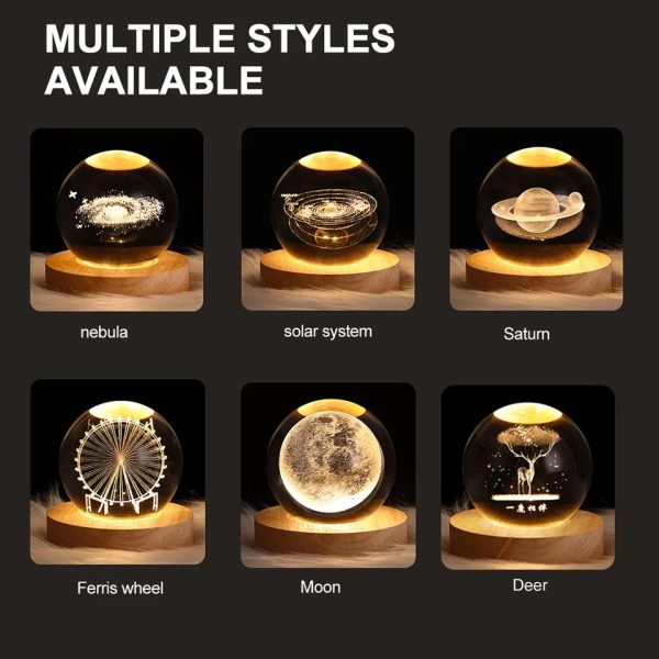 Crystal Ball Night Light Glowing Planet Galaxy Astronaut 3D Moon Table Lamp Usb (random Design)