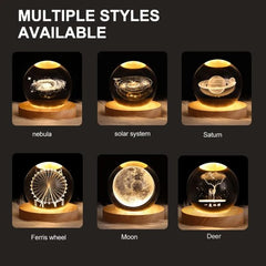 Crystal Ball Night Light Glowing Planet Galaxy Astronaut 3D Moon Table Lamp Usb (random Design)
