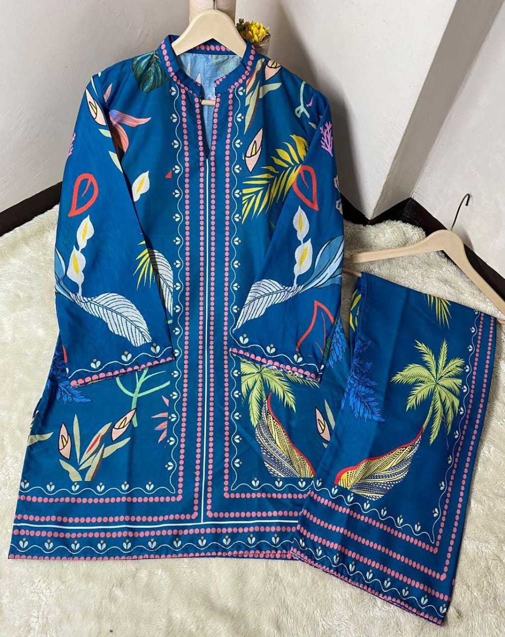2 Pcs Women's Stitched Swiss Lawn Printed Co-Ord Set