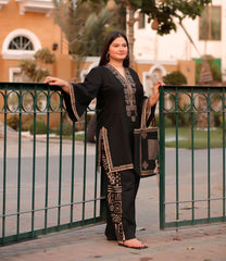 Stylish Embroidered Shirt And Trouser With Bag - 3 Pcs