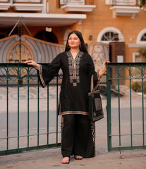 Stylish Embroidered Shirt And Trouser With Bag - 3 Pcs