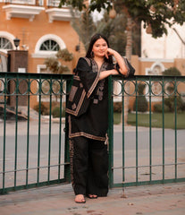 Stylish Embroidered Shirt And Trouser With Bag - 3 Pcs