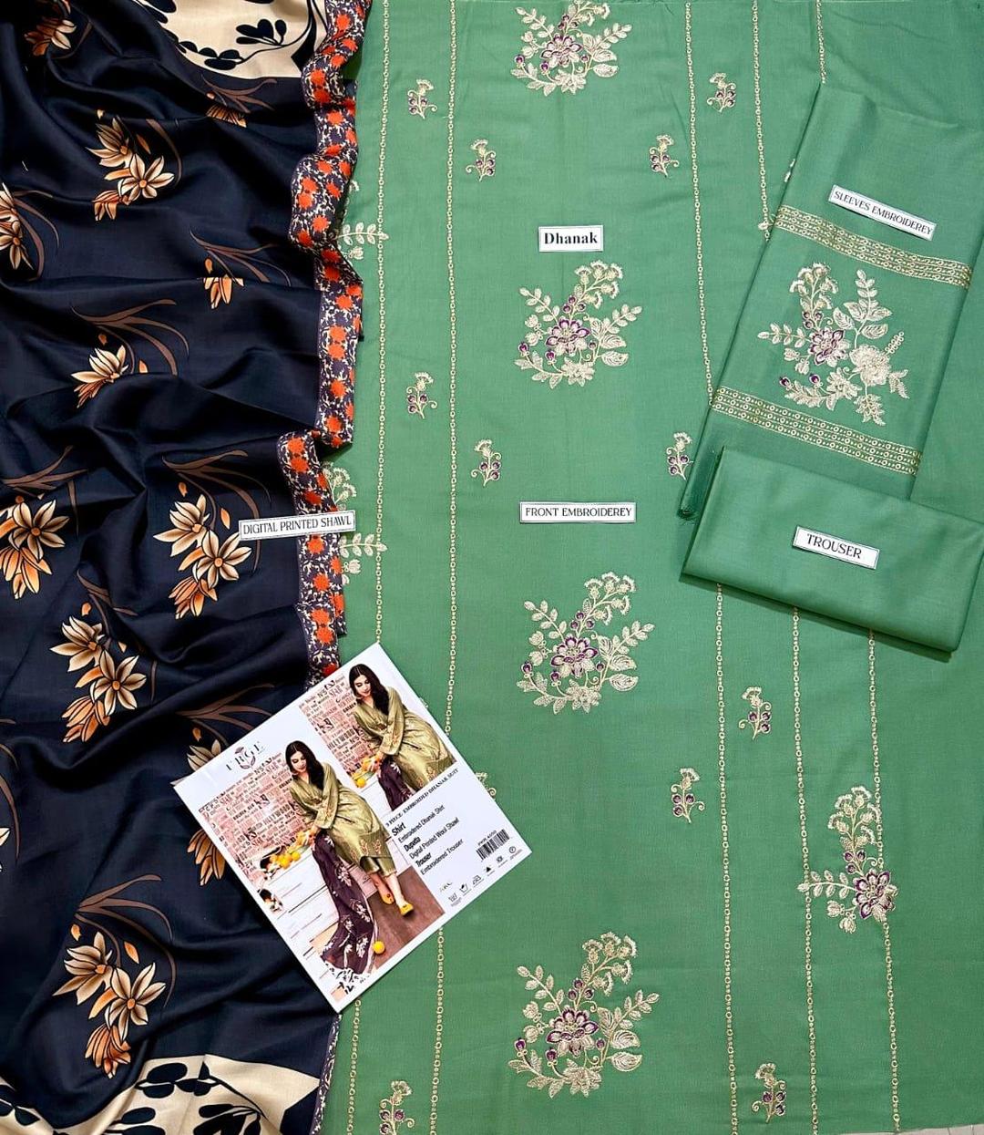 3 Pcs Women's Unstitched Embroidered Suit